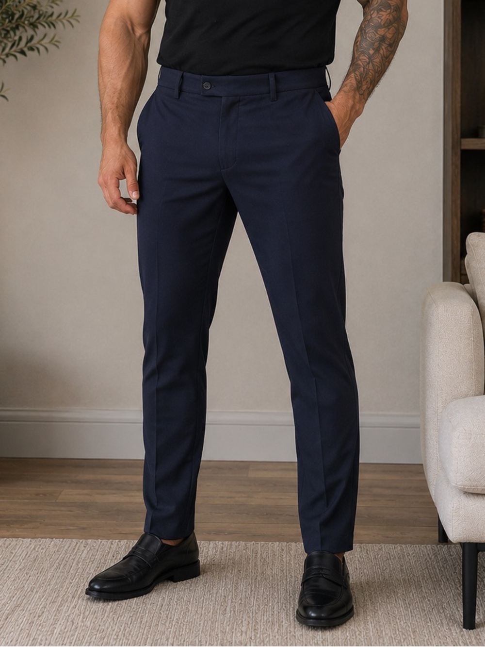 XSUIT Performance Dress Pants Navy Stretch Travel Trousers 40L Wedding Corporate
